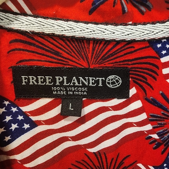 FREE PLANET Men's  USA Flag Patriotic Short Sleeves Button Down Shirt size L - Picture 2 of 9